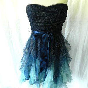 TeezeMe Cocktail Prom Dress Party Size 13 Strapless Blue Sparkle
